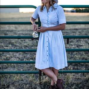 Vintage 1950’s light blue, striped day dress.